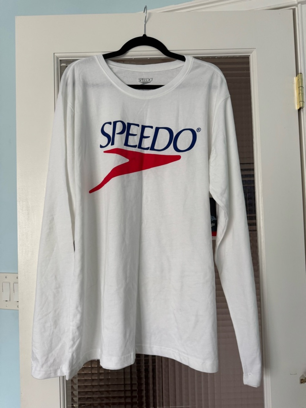 Speedo White Long Sleeve Tee with Black Tag Accent